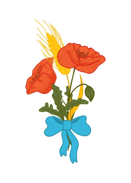 Λουλούδι Μπουκέτο Των Λουλουδιών Λιβάδι Σύνθεση Παπαρούνα Και Spikelets Σιταριού — Διανυσματικό Αρχείο