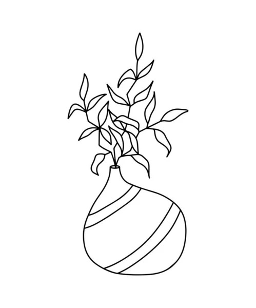 Flowerpot Vector Hand Drawn Line Art Houseplants Flowers Pots Vector — Vetor de Stock