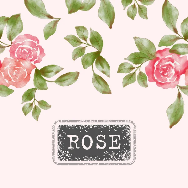 Delikat Akvarell Rose Card Sömlös Bakgrund Inbjudan Sommar Blommig Bakgrund — Stockfoto