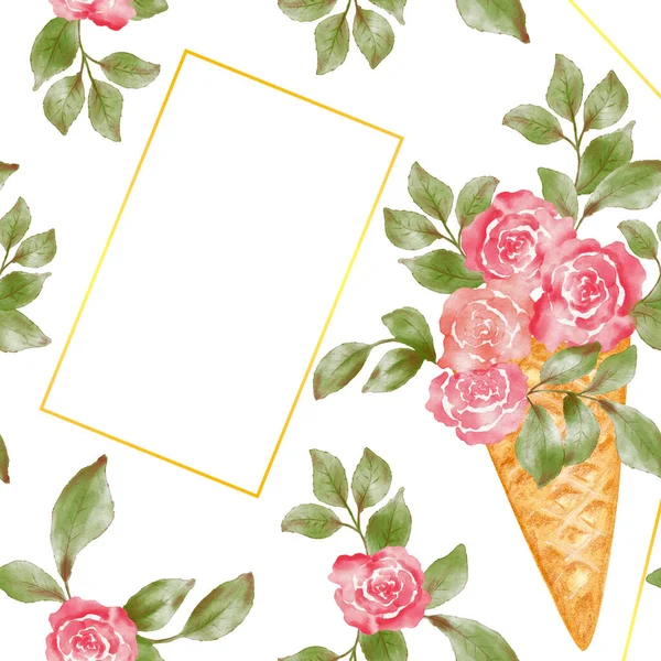 Delicado Watercolor Rose Card Fundo Convite Fundo Floral Verão Para — Fotografia de Stock