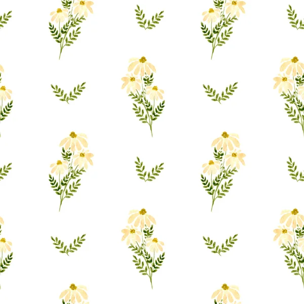 水彩の花のシームレスなパターン 草原の花のパターン カバー スクラップ予約 文房具などのための花のデザイン 水彩カモミール — ストック写真