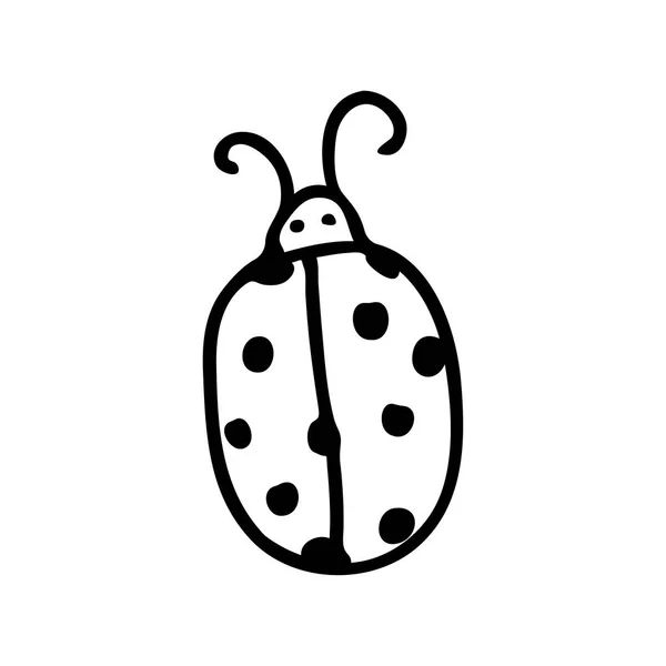 Beetle Insect Ladybug Flat Line Art Illustration Doodle Style Cute — Stock vektor