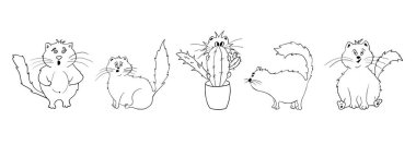 Set with cats Funny fat doodle cat. Clipart. Vector illustration of a cat.