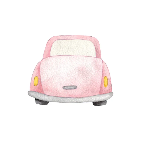 Watercolor Pink Car Isolated White Background Illustration Car Postcards Invitations — Stock Photo, Image