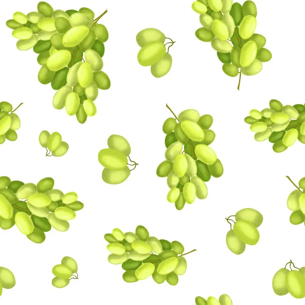 Grape Seamless Pattern Bunches Green Grapes Bright Juicy Grape Berries — Zdjęcie stockowe