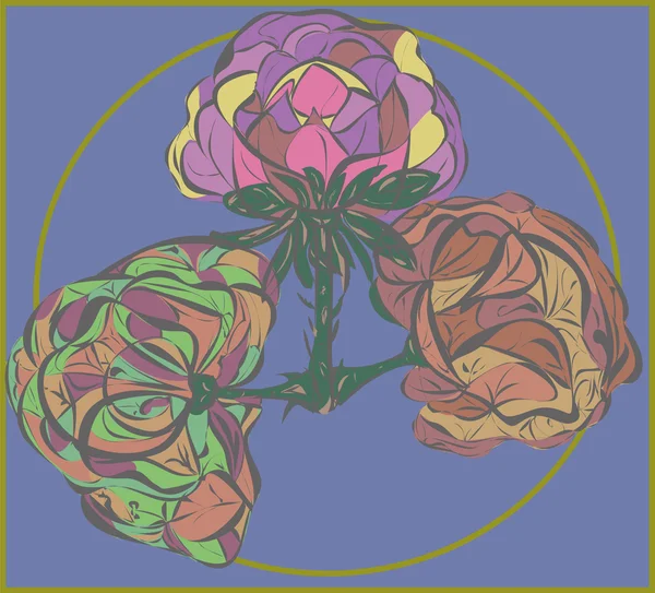 Three vector flower on purple background — Stock Vector