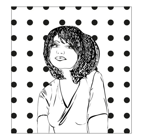 Ilustracja wektorowa monochromatyczne młodej kobiety, dziewczyna szkic. — Wektor stockowy