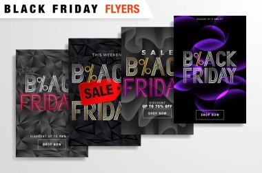 Soyut Kara Cuma satışı afişi. Şablon tasarımı, liste sayfası ve broşür, kapak ve baskı broşürü, boş kitap ve poster. Vektör illüstrasyonu