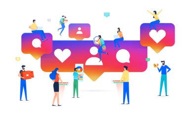 Sosyal medya konsept grubu yorum, takip ikonu gibi