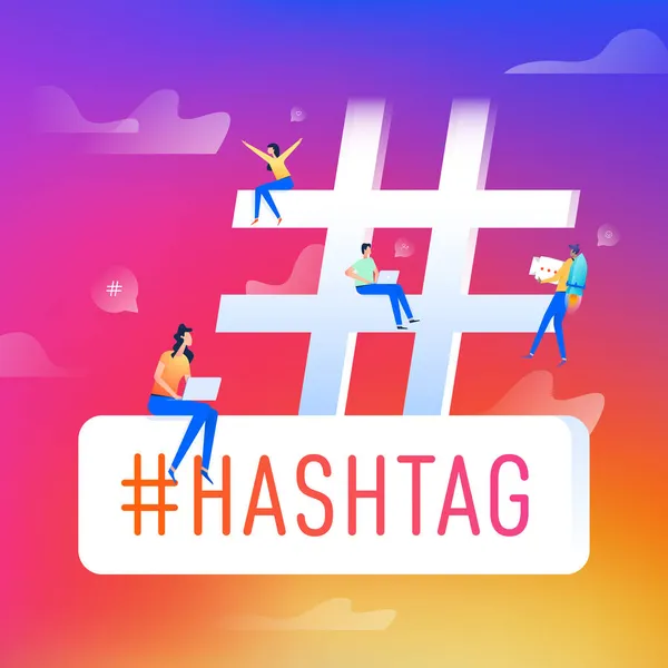 Hashtag social media concept groep van mensen — Stockvector