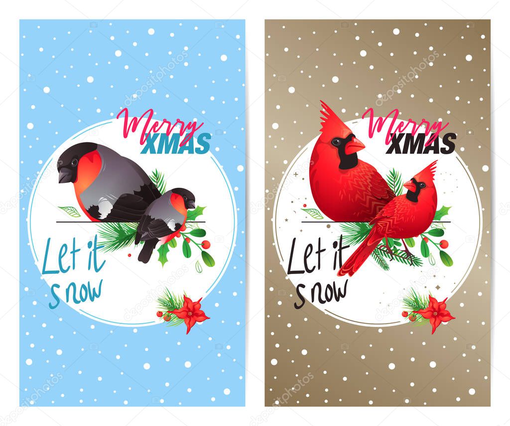 Greeting cards with winter bird