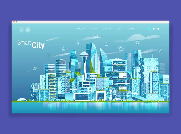 Smart city Concetto di social media con servizi intelligenti — Vettoriale Stock