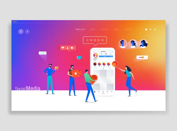 Personnes travaillant avec les icônes des applications de médias sociaux — Image vectorielle