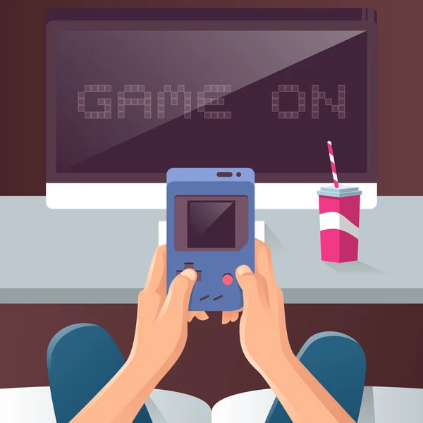 Young Man Hands Holding Video Game Console — Stock Vector