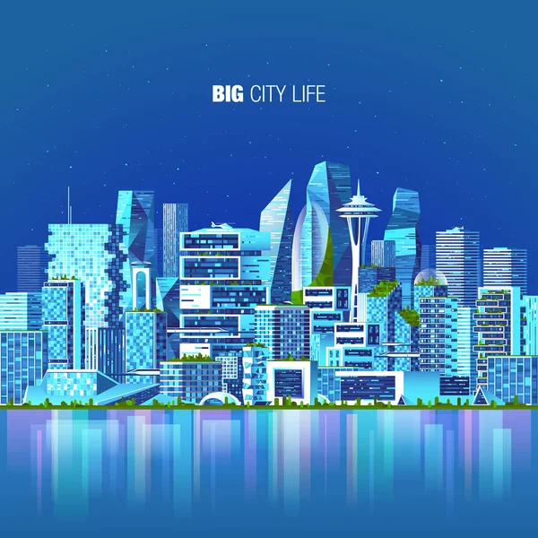 Skyline cidade inteligente, paisagem urbana —  Vetores de Stock