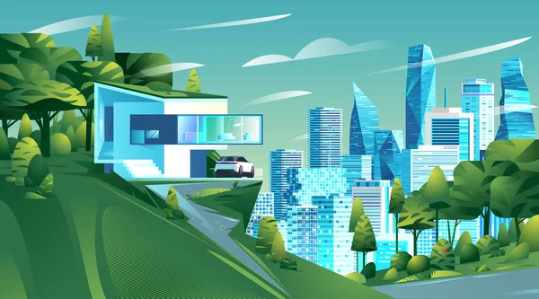 Smart City silueti, apartmanlar şehir manzarası — Stok Vektör