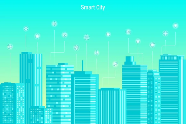 Skyline Smart City, apartamentos paisagem urbana —  Vetores de Stock