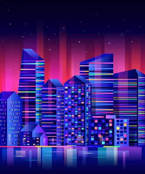 Ciudad nocturna skyline. Paisaje urbano. — Vector de stock