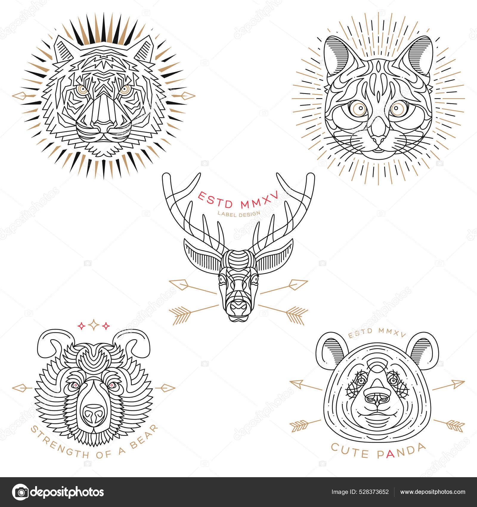 Vintage thin line animal labels and badges Stock Illustration by