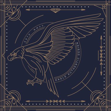 Vintage ince çizgi kuş etiketi