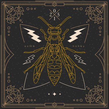 Vintage ince çizgi böcek etiketi