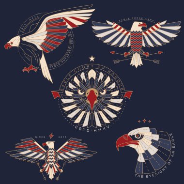 Vintage ince çizgi kuş etiketi