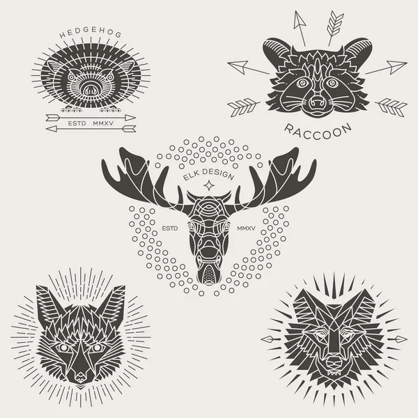 Etiquetas y distintivos de animales de línea fina vintage — Vector de stock