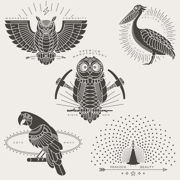 Vintage ligne mince étiquette d'oiseau — Image vectorielle