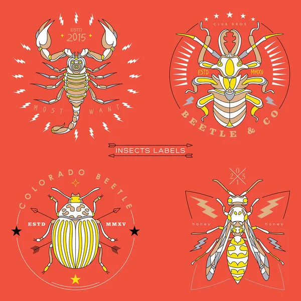 Etiquetas e insignias de insectos — Archivo Imágenes Vectoriales