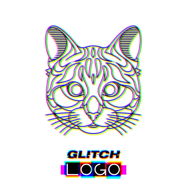 Glitch effect kat logo vector dier illustratie — Stockvector