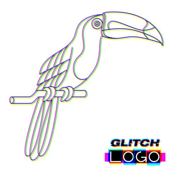 Glitch effect toucan logo vector dier illustratie — Stockvector