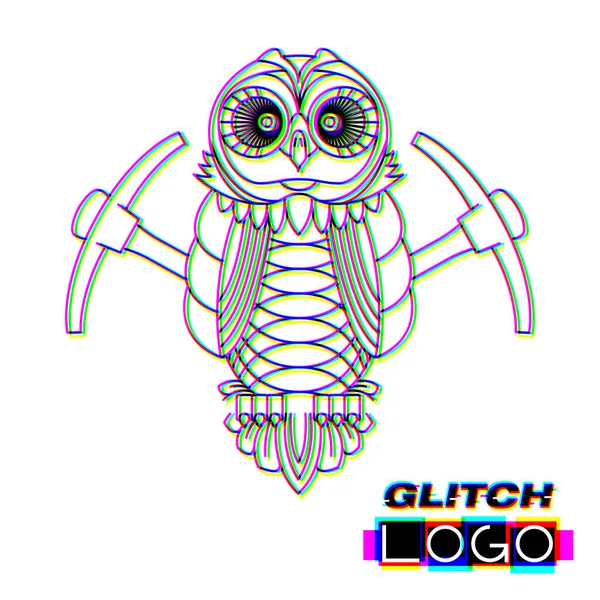 Effet Glitch hibou logo vecteur animal illustration — Image vectorielle
