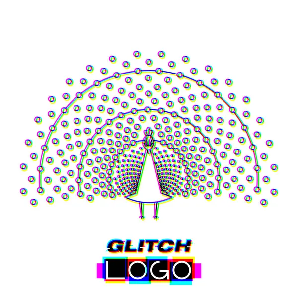 Glitch effect pauw logo vector dier illustratie — Stockvector