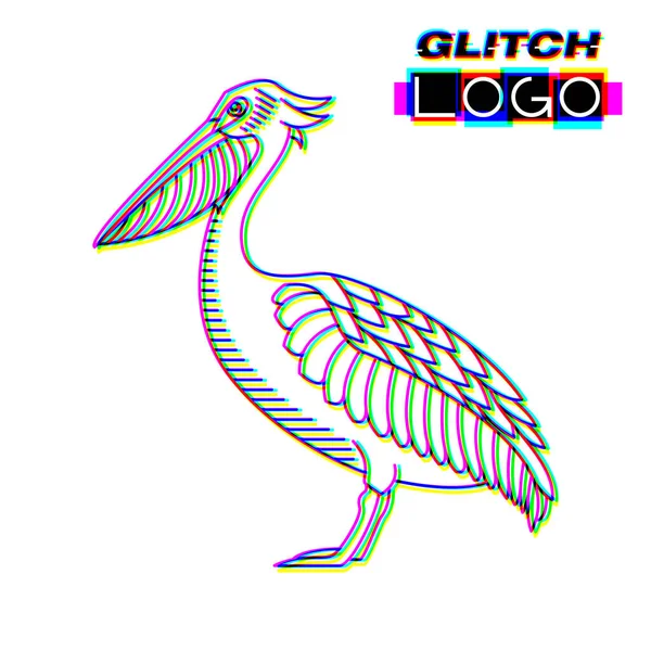 Glitch effect pelikaan logo vector dier illustratie — Stockvector