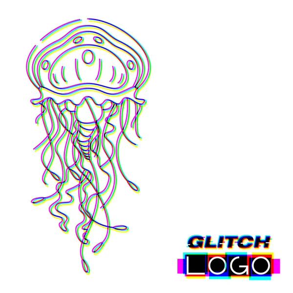 Glitch-Effekt Fische und Meereslebewesen Logo — Stockvektor