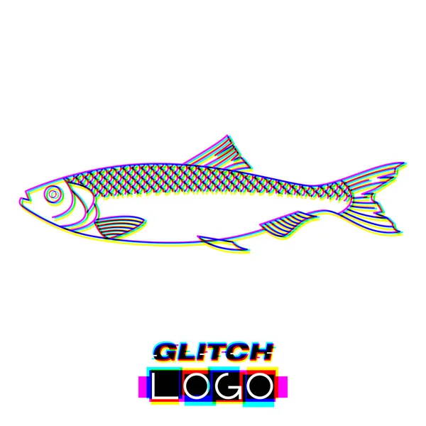 Glitch effect fish and sea life logo — 스톡 벡터