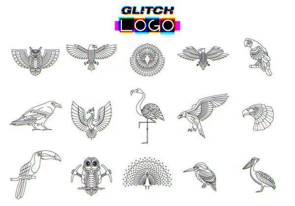 Glitch effect vogel logo 's vector dier illustratie — Stockvector