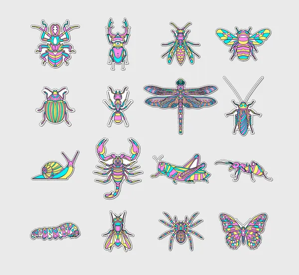 Parches de insectos de diseño gráfico abstracto — Archivo Imágenes Vectoriales