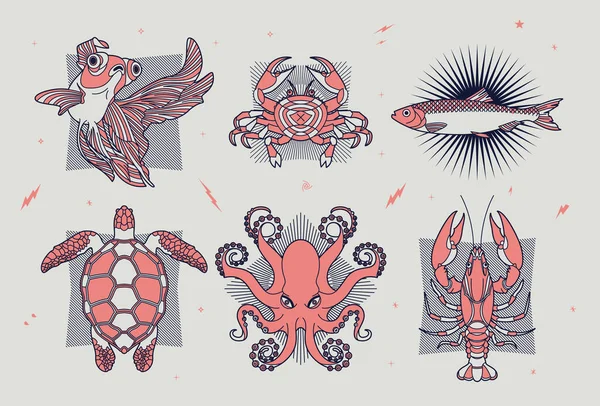 魚と海の生き物のイラスト — ストックベクタ