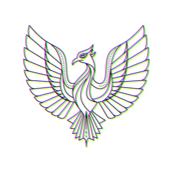 Glitch effekt Phoenix logotyp vektor djur illustration — Stock vektor
