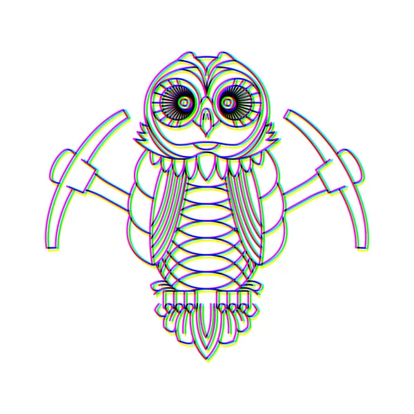 Glitch effect owl logo vector animal illustration — 图库矢量图片