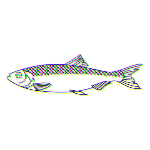 Glitch effect fish and sea life logo — 스톡 벡터