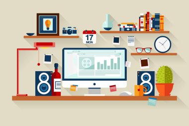 Düz tasarım vektör çizim modern yaratıcı ofis worksp