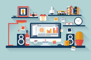 Modern ofis iç düz tasarlamak vektör