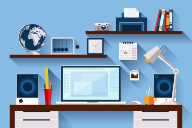 Düz tasarım vektör çizim modern yaratıcı ofis worksp