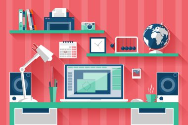 Modern yaratıcı ofisin düz tasarım vektör çizimi