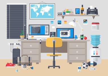 Modern ofis iç düz tasarlamak vektör