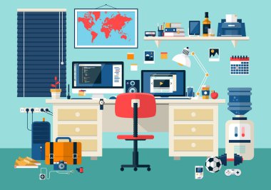 Modern ofis iç düz tasarlamak vektör