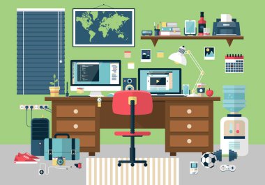 Modern ofis iç düz tasarlamak vektör