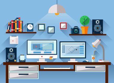 Modern ofis iç düz tasarlamak vektör